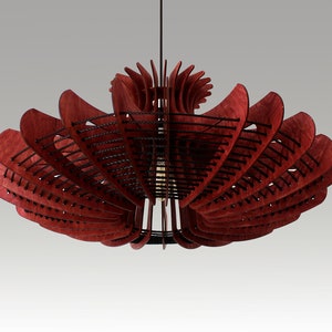 Grote hanglamp, moderne kroonluchterverlichting, hangende eetlamp, plafondlamp, houten geometrische lamp rustieke verlichting kwallen Cherry red