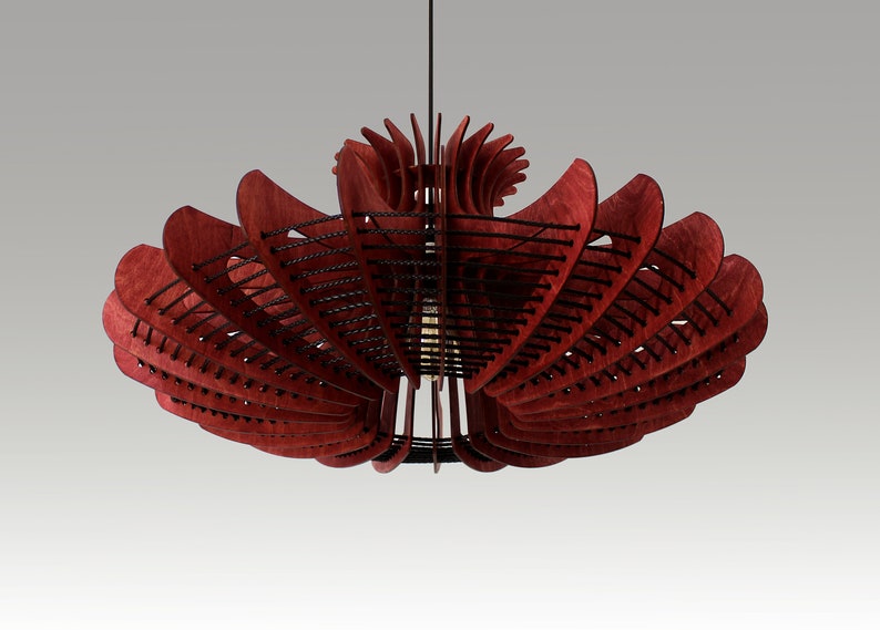 Grote hanglamp, moderne kroonluchterverlichting, hangende eetlamp, plafondlamp, houten geometrische lamp rustieke verlichting kwallen Cherry red