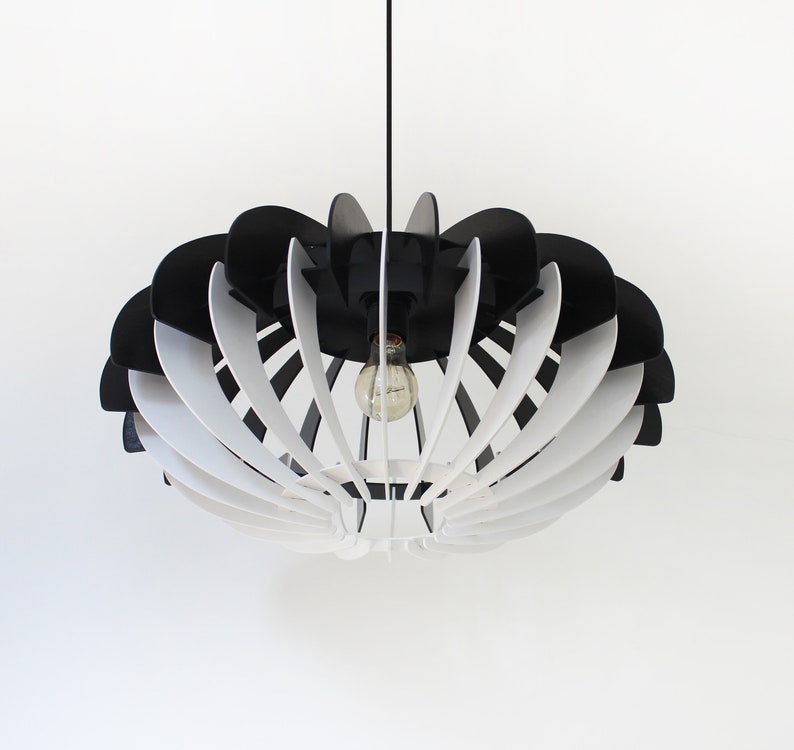 Black pendant light, Modern Chandelier, Geometric Chandelier Lighting, Dining Hanging Light, Ceiling Lighting Fixture, Wooden Lamp Shade image 7