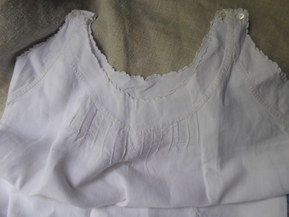 Antique French linen shift chemise nightwear hand… - image 3