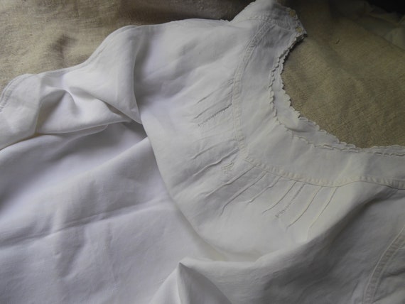 Antique French linen shift chemise nightwear hand… - image 7