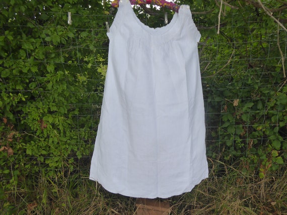 Antique French linen shift chemise nightwear hand… - image 1