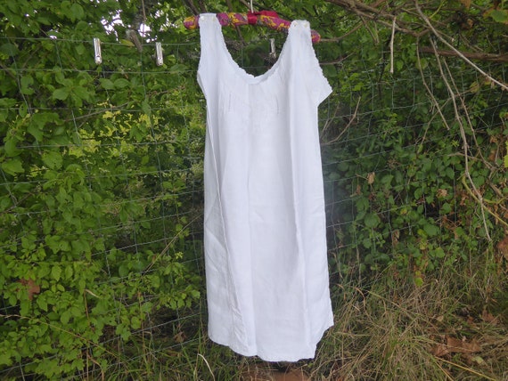 Antique French linen shift chemise nightwear hand… - image 2
