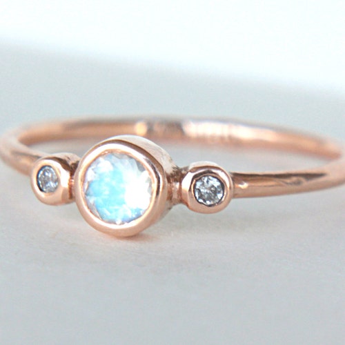 Rose Gold Engagement Ring Moonstone Diamond Ring Rose Gold - Etsy