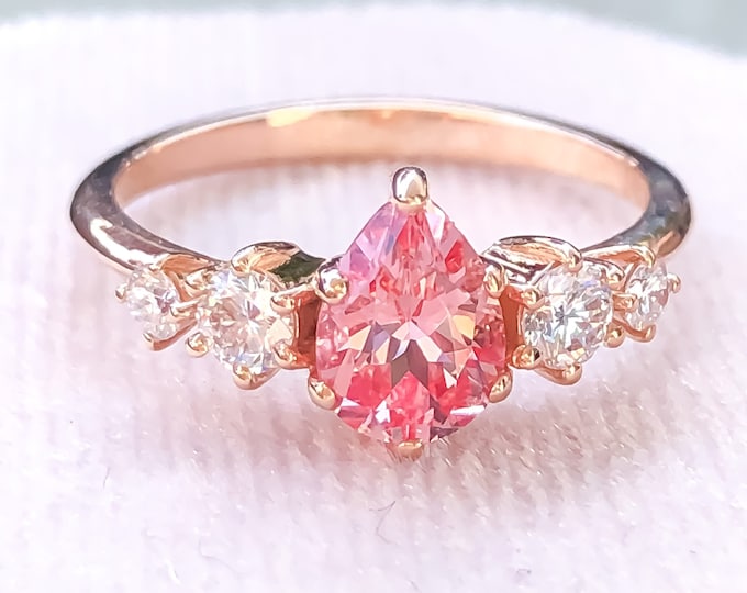 Rose Gold Champagne Sapphire Engagement Ring Diamond Mossanite Ring 14k ...