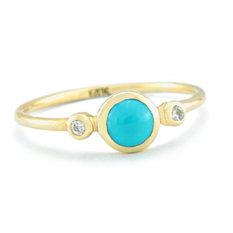 Turquoise and Diamond Gold Ring 14k Yellow White Rose Gold - Etsy