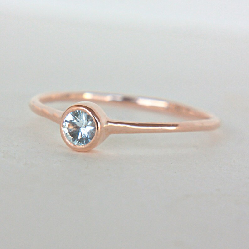 White Sapphire Ring 14k Rose Gold Natural Sapphire Diamond Alternative Gold Ring Made in Your Size Sapphire Engagement Ring