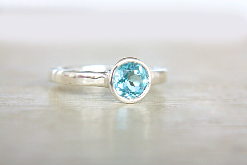 Blue Topaz Ring Swiss Blue Topaz Gem Engagement Ring Solitaire | Etsy