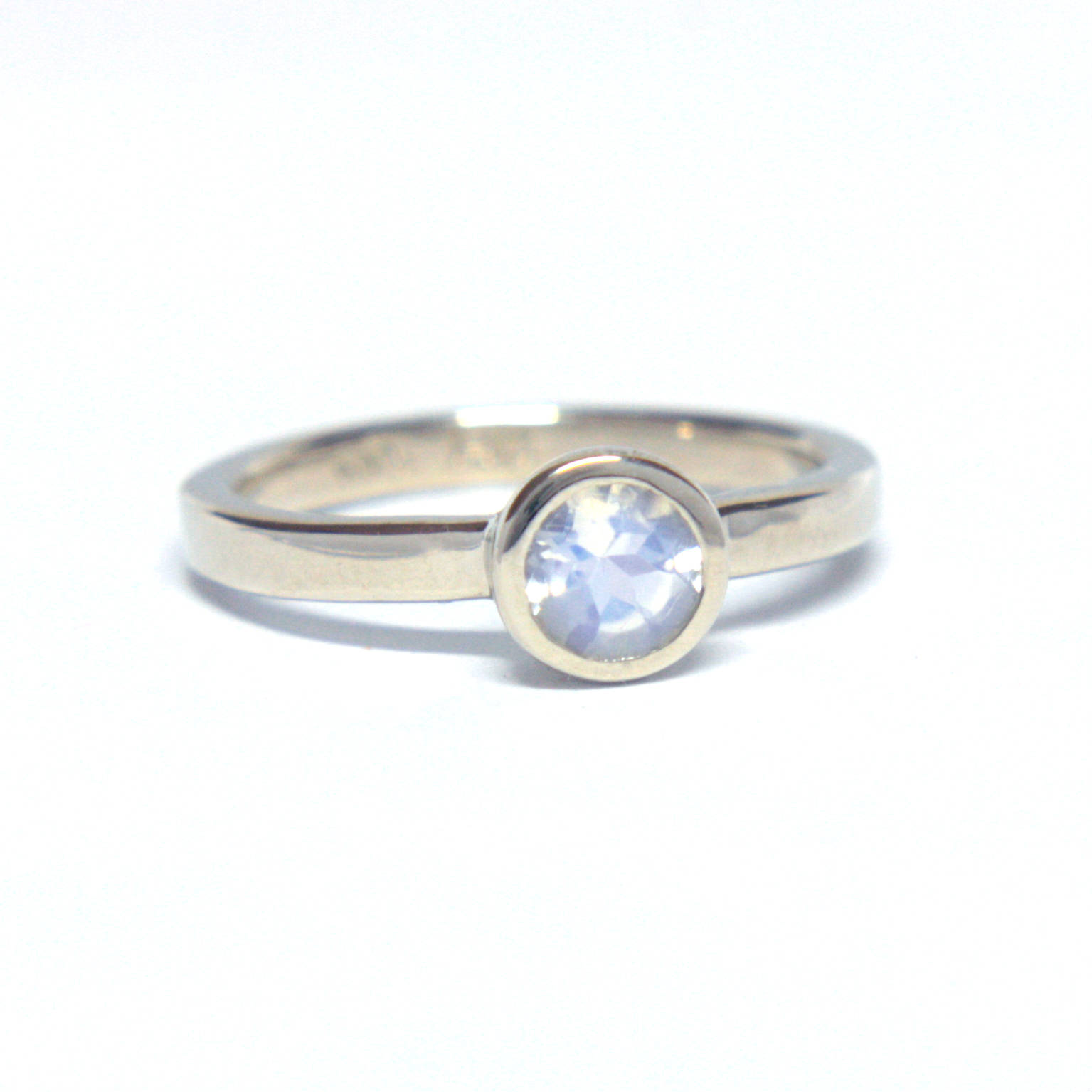 9mm Natural Round Moonstone Ring - White Gold Plated Sterling Silver Filigree Swirl, Size 5 - View #7