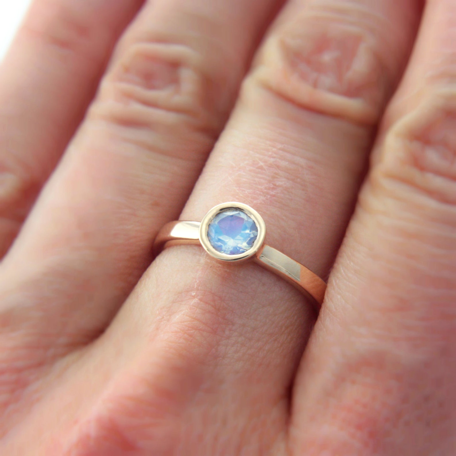 Moonstone Yellow Gold Ring Rainbow Moonstone Engagement Ring Etsy