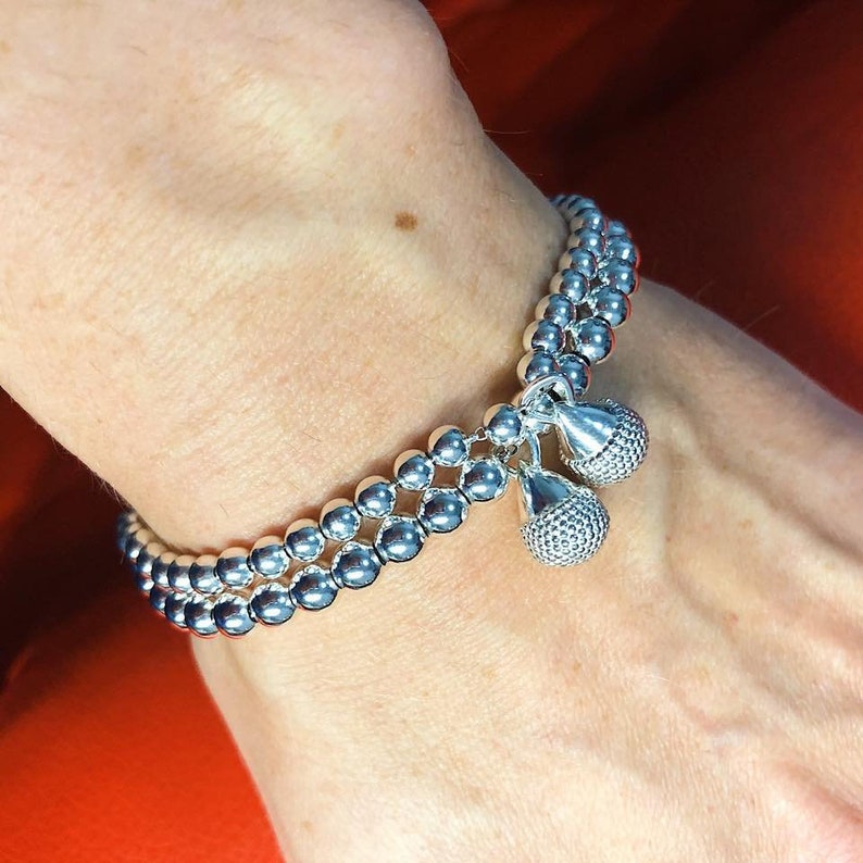 Nubia Charm Drop Bracelet 4mm Sterling Silver Beads