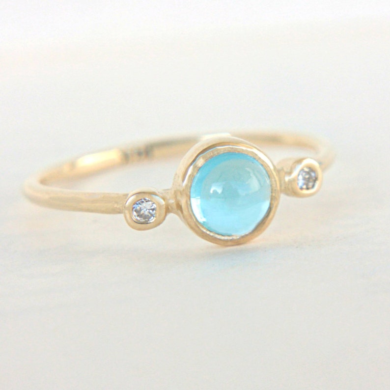 Blue Topaz and Diamond Yellow Gold Ring 14k Yellow White Rose - Etsy