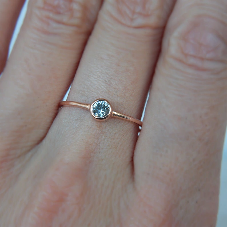 White Sapphire Ring 14k Rose Gold Natural Sapphire Diamond Alternative Gold Ring Made in Your Size Sapphire Engagement Ring