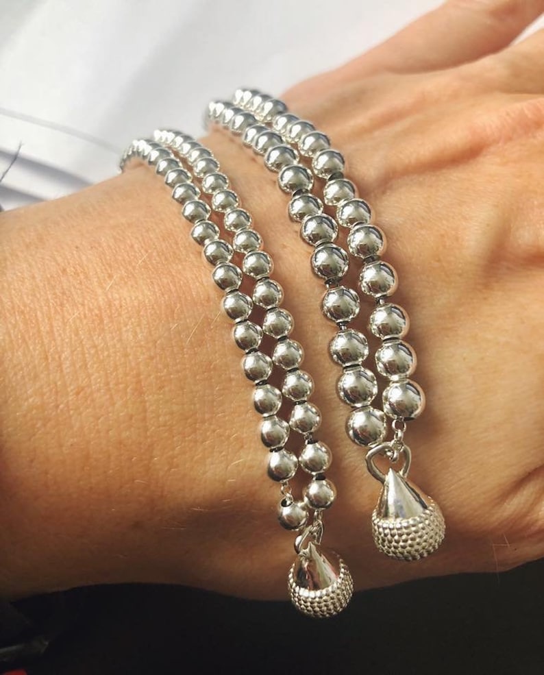 Nubia Charm Drop Bracelet 4mm Sterling Silver Beads