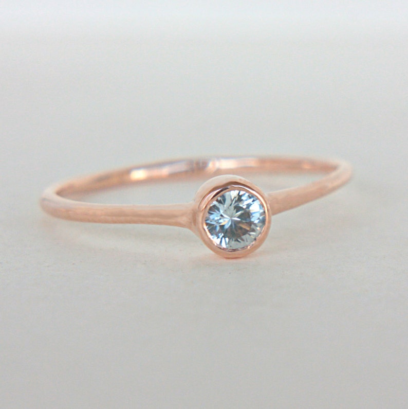 White Sapphire Ring 14k Rose Gold Natural Sapphire Diamond Alternative Gold Ring Made in Your Size Sapphire Engagement Ring