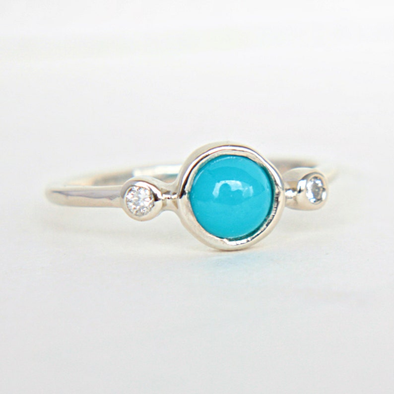 Turquoise and Diamond White Gold Ring 14k Yellow White Rose - Etsy