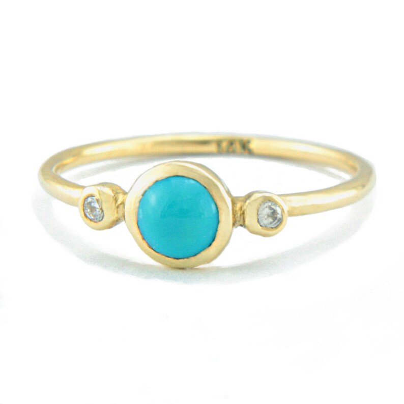 Turquoise and Diamond Gold Ring 14k Yellow White Rose Gold - Etsy
