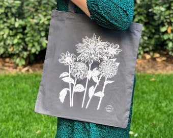 Dahlia Flower Tote Bag | Screen Print Bag | Floral Bag | Shoulder Bag | Dahlia