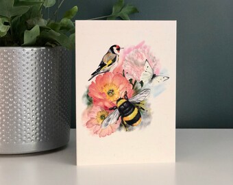 Nature Greetings Card | Greetings Card | Illustrated Greetings Card | Bird | Bee | Butterfly Greetings Card