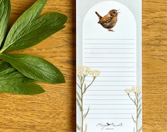 Wren Magnetic Notepad | Fridge pad | Bird notepad | Shopping list pad