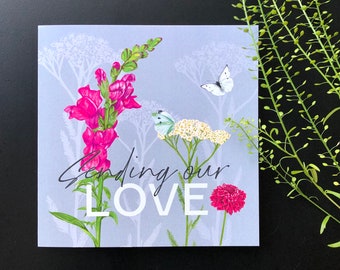 Sending our love greetings card | Blank Card | Illustrated Card | Butterfly Card | Floral Card | Sending love Card | Floral card