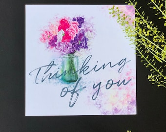 Thinking of you greetings card | Blank Card | Illustrated Card | Peony Card | Floral Card | Sweet Pea Card