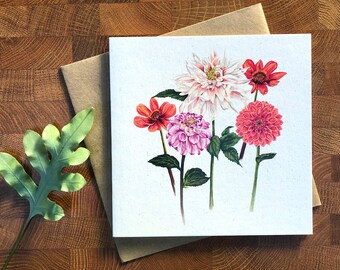 Dahlia Flower Greetings Card | Greetings Card | Illustrated Greetings Card | Blank Greetings Card | Dahlia Card