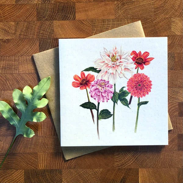 Dahlia Flower Greetings Card | Greetings Card | Illustrated Greetings Card | Blank Greetings Card | Dahlia Card