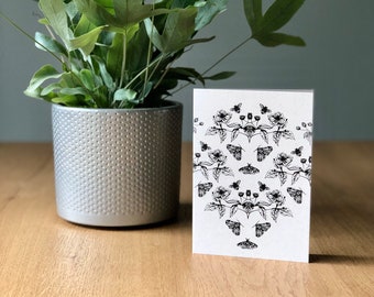 Moth Greetings Card | Blank Card | Illustrated Card | Moth | A6 Greetings Card | Insect card | Black and white