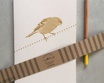 Chaffinch Notebook | A5 Notebook | Illustrated Notebook | Plain paper Notebook | Chaffinch | Gold Notebook | Bird Stationery