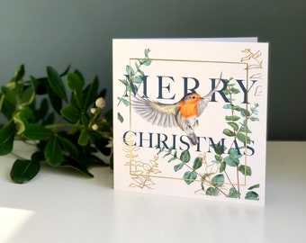 Gold Foil Robin Christmas Card | Luxury Greetings Card | Robin Greetings Card | Festive Card | Illustrated Greetings Card