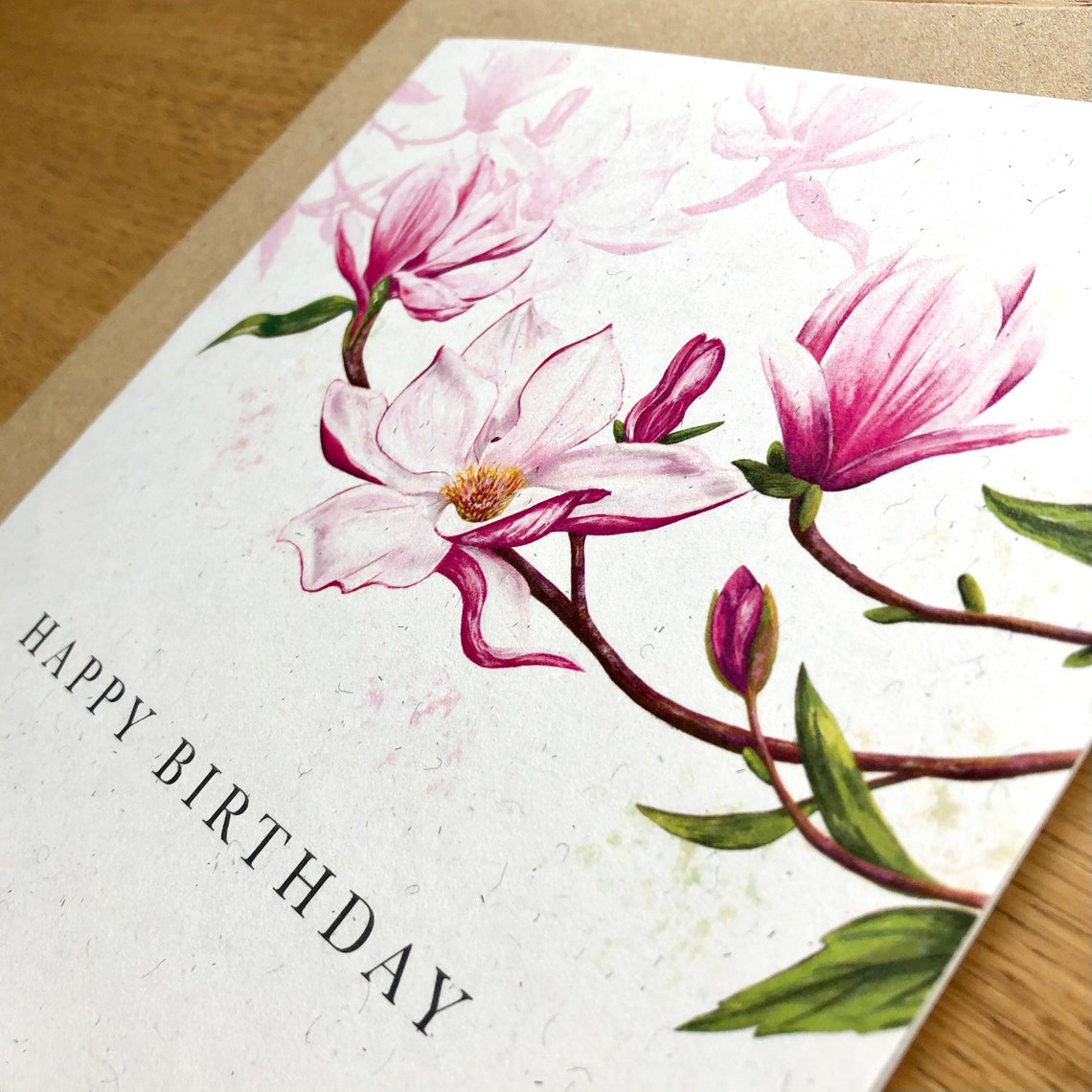 Happy Birthday Magnolia Greetings Card Birthday Card Etsy