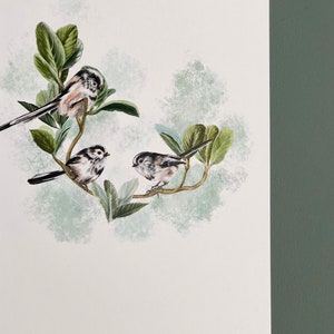 Impressão de chapim-de-cauda-longa ocupada | Impressão A4 | Pintura de chapim-de-cauda-longa | Arte de parede