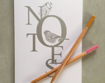 Silver Bird Notebook | A5 Notebook | Illustrated Notebook | Plain paper Notebook | Birds | Silver Notebook | Bird Stationery