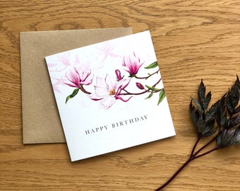 Happy Birthday Magnolia Greetings Card | Birthday Card | Illustrated Card | Magnolia | Floral | Floral card