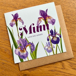 Wenskaart Irisbloem voor Moederdag | Wenskaart | Geïllustreerde wenskaart | Moederdagwenskaart | Mam