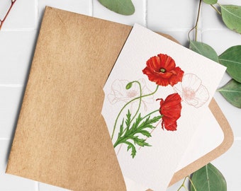 Poppy flower greetings card | Blank Card | Illustrated Card | Red Poppy | Floral | A6 Greetings Card | Floral card