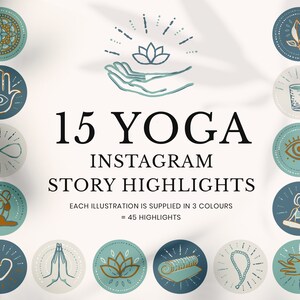 Boho Yoga Instagram Story Highlight Icons Instant Download - blue & turquoise