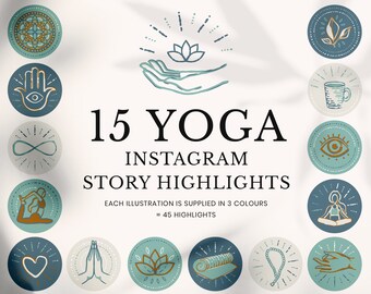 Boho Yoga Instagram Story Highlight Icons Instant Download - blue & turquoise