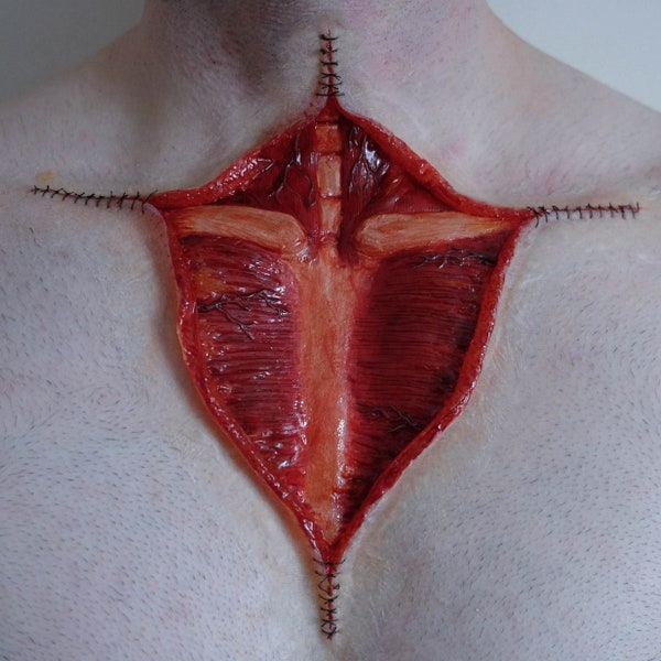 SFX Prosthetic Latex Open Chest Autopsy Surgery. Costume/Theatre/Halloween/Cosplay/Makeup