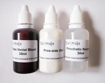 1 Single Bottle of Fake Blood or Pros-aide or Prosthetic Remover in 30ml/10ml. SFX, Gore/Blood/Costume/Theater/Halloween/Cosplay/Makeup