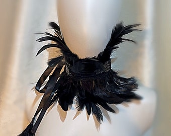 High Neck Feather and Sequin Black Collar Glamorous, Necklace, Victorian, Steampunk, Evil Queen, Festival, Burning man, Halloween