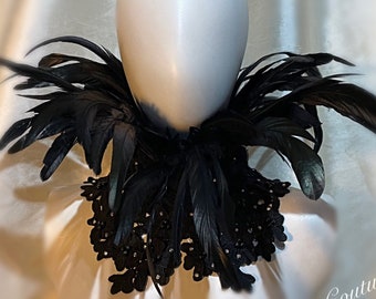 High Neck Black Feather & Lace Collar: Glamorous Neckpiece Evil Queen, Halloween