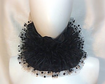 Black Spot Tulle Collar, Frilly, Neck, Jabot, Cravat, Pierrot, Ruffle Neck,