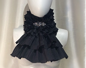 Black Taffeta Jabot, Cravat, Ruffle, Frilly Collar, Dracula, Halloween, Steampunk, Whitby, Gothic