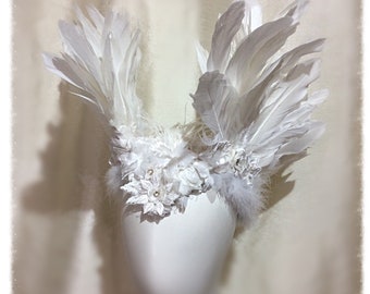 White Swan Feather Angel Wings, Fairy Headdress, Festival Performer, Cosplay, Photo shoot, Ice Queen, Valkyrie, Fairy Wings, White Wings.