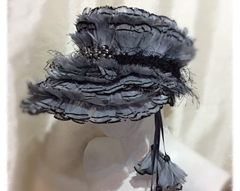 Grey Feather Festival Visor Cap, Crown, Bride, Performer, headdressh