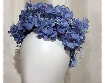 Blue Hydrangea Flower Headband, Crown, Flower Headpiece, Bridal, Wedding , Festival, Boho, Costume, Cosplay,