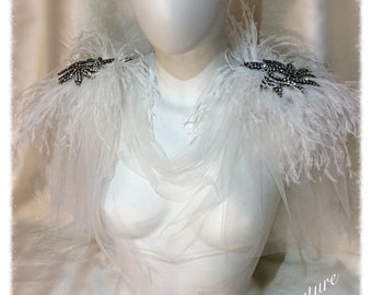 Amazing Grace Pale Ivory Tulle Cowl Neck top Shoulder Adornment Grecian Goddess, Bridal