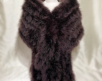 Vintage Style Feather Stole, Wrap Chocolate Brown 32 multi length Tails Luxury Marabou Feather Wrap Mink Style Tails. 1930,s 1920s, 1950s